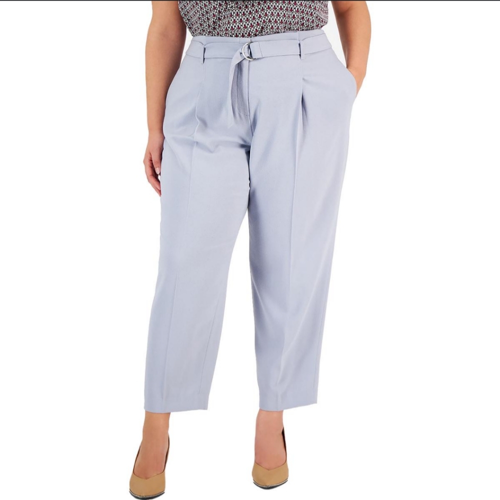 Bar III 16W Paperbag Waist Pants Moonstone Blue Gray Pleated Crepe High Rise - Picture 9 of 10